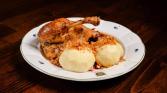 Quarter slow roasted duck with red sauerkraut, potato dumplings